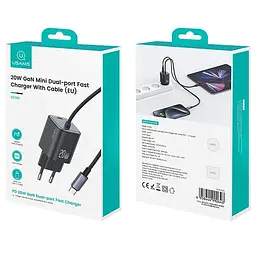 МЗП Usams US-CC261 GaN JC Ser. 20W (2USB-C) + кабель Type-C to Type-C Black - мініатюра 4