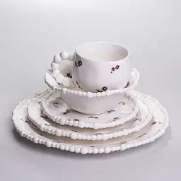 Столовий сервіз Yiwu Pearl YY78-4A порцеляновий, 32 предмети на 6 персон з рельєфним декором та квітами - мініатюра 4