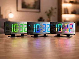 Годинник VST 888H RGB з датчиком температури / Годинник електронний настільний з дзеркальним дисплеєм / Дзеркальний LED годинник з будильником - мініатюра 1
