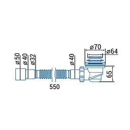Сифон для душового піддону Waterstal Click-Clack з гнучкою трубою 32/40/50, висота 65 мм (А-1765) - мініатюра 5