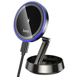 Холдер Hoco HW33 Metal ring magnetic wireless fast charging car holdercenter console Чорний