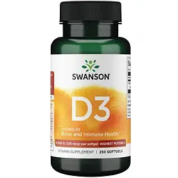 Витамины и минералы Vitamin D3 5000 IU High Potency, 250 капсул Swanson vit0000698