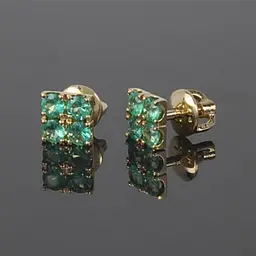 Сережки гвоздики з жовтого золота з зеленим агатом S-0045