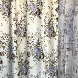Атласні штори з квітами бежевого кольору 150х270 з тюлистом батистовим 400х270 на тасьме ALBO pbe0052628 - мініатюра 2