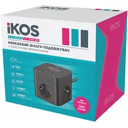 Мережевий фільтр-подовжувач iKOS C34S-CU Black (0007-CEF) - мініатюра 5