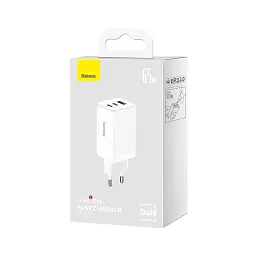 Зарядний пристрій Baseus 2xUSB-C 65W + 1xUSB GaN + cable USB-C to USB-C 100W 1.0m white (CCGP120202) - мініатюра 6