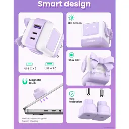 Зарядний пристрій Ugreen CD361 Robot tech Fast Charger 3xUSB 2xUSB-C + USB-A PD65W GaN Purple (35291) - мініатюра 4
