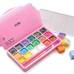 Набір гуашевих фарб HIMI Jelly Cup 18x30 мл, 3 пензлі, рожевий пластиковий пенал (6976939683482) - мініатюра 3