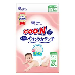 Підгузки GOO.N Plus 4-8 кг Розмір S, на ліпучках 62 шт (21001496)