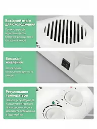 Тепловентилятор керамічний 3 режими, 2000 Вт поворотний 90° підлоговий з термостатом і обігрівом до 22 м² Білий (9254361571) - мініатюра 4