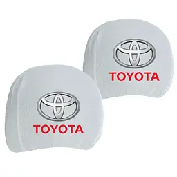 Чохли для підголівників Універсальні Toyota Білі Кольоровий логотип 2 шт