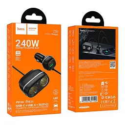 Адаптер автомобільний HOCO Rank dual port car charger Z59 1USB/1Type-C/2 port 240W cigarette lighter, PD30W/QC - мініатюра 2