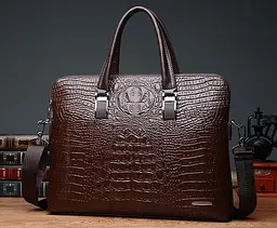 Портфель чоловічий для документів А4 коричневий під крокодила 635К - мініатюра 2