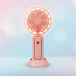 Портативний мінівентилятор Mini Portable Fan 3 Вт із підсвіткою і підставкою для телефона, рожевий, настільний вентилятор - мініатюра 4