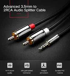 Кабель аудіо Ugreen AV116 2RCA to 3.5mm стерео розгалужувач 3 м (10590) - мініатюра 2