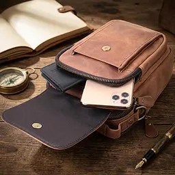 Винтажная сумка для мужчин из натуральной кожи Vintage 22811 коричневая - миниатюра 3