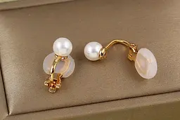Сережки кліпси Xuping Jewelry перлина 1,5 см золотисті - мініатюра 3