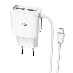 Мережевий зарядний пристрій Hoco C59A 2 USB білий з кабелем Lightning - мініатюра 5