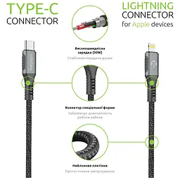 Дата кабель USB-C to Lightning 1.2m CBGPD30WTL1 30W grey Intaleo (1283126518089) - мініатюра 6