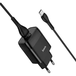 Мережевий зарядний пристрій Hoco C72Q QC3.0 1USB 3A + Type-C чорний