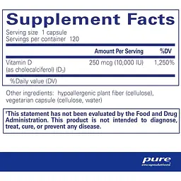 Вітамін D3 Pure Encapsulations 10.000 МО 120 капсул - мініатюра 2