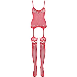 Бодістокінг Obsessive Bodystocking F214 Red S/M/L, імітація корсета та панчіх на підв’язках - мініатюра 5