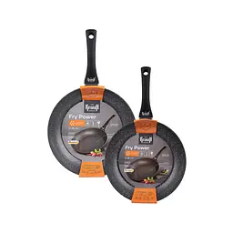 Набір сковорідок Fry Power 26 см та 28 см + скляна кришка універсальна