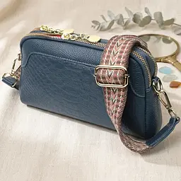 Модна сумка на два відділення із натуральної шкіри Vintage 22355 синя
