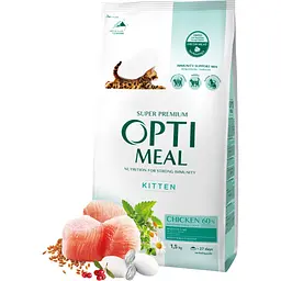 Сухий корм для кішок Optimeal для кошенят зі смаком курки 1.5 кг (4820215369664) - мініатюра 2