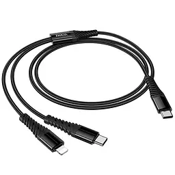 Дата кабель Hoco X123 Victory 2in1 Type-C to Lightning/Type-C 3A (1m) Black - мініатюра 6