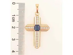 Кулон XUPING Позолота 18K "Хрест із цирконієм і синім кристалом" для ланцюжка 271479 - мініатюра 2