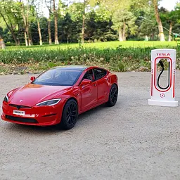 Колекційна металева модель електромобіля Автопром Tesla Model S із зарядною станцією, інерцією, світлом та звуком 1:24 - мініатюра 5