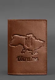 Шкіряна обкладинка для паспорта з мапою України світло-коричневий краст