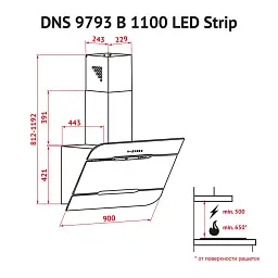 Витяжка декоративна похила Perfelli DNS 9793 B 1100 BL LED Strip - мініатюра 8