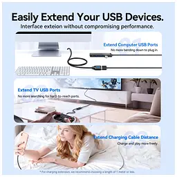 Дата кабель USB 3.2 AM/AF 2.0m 10Gbps PVC black Vention (CBOBH) - мініатюра 5