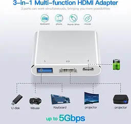 USB Type-C хаб 3в1 з HDMI 4K 60Hz, USB 3.0 та підтримкою зарядки 100W - мініатюра 4