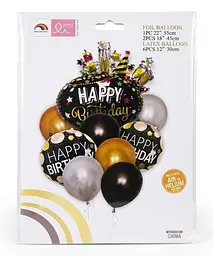 Набір надувних фольгованих кульок Happy Birthday яскраві декоративні для свят 6 шт Чорний із Золотим - мініатюра 2