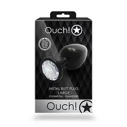 Анальна пробка Ouch! Round Gem Butt Plug L, 9.3 см (чорний) - мініатюра 7