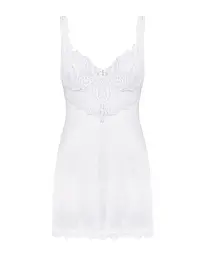 Сорочка Obsessive Amor Blanco underwire chemise & thong,L/XL, біла, мереживний ліф, стрінги в наборі - мініатюра 3