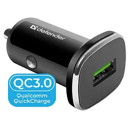 Автозарядка Defender 1xUSB 18W (USB-A) QC3.0 3А UCA-91 чорна (83830) - мініатюра 2