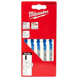 Полотна для лобзиків T218A MILWAUKEE, 55х1,2мм, (5шт), (фігурний різ, універсальні)