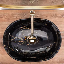 Умивальник Rea Amelia накладний black marble shiny REA-U8000, Чорний - мініатюра 4