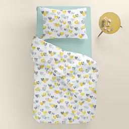 Дитяча постільна білизна в ліжечко LOVE CS7, жовтий (LoveYellowMintGrey_66Nevada_140) - мініатюра 2