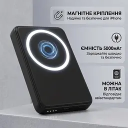 Магнітний повербанк 5000 мА·год MagSafe для iPhone та Android. Чорний - мініатюра 11