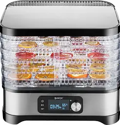 Дегідратор MalTec 109553, 450 Вт, 12 л, 5 лотків, таймер, дисплей, регулювання температури, чорний INOX