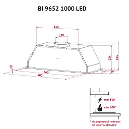 Витяжка повнобудована Perfelli BI 9652 I 1000 LED - мініатюра 11