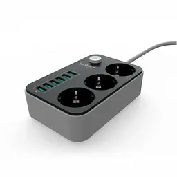 Мережевий фільтр подовжувач чорний 3 розетки з 6 USB 2м із захистом із заземленням LDNIO SE3631 2500W 10A - мініатюра 4