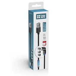 Дата кабель USB 2.0 AM to Lightning + Micro 5P + USB-C 1.0m Magnetic Ro ColorWay (CW-CBUU037-BK) - мініатюра 5
