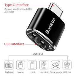 Переходник Baseus Female USB to Type-C Male OTG Adapter Converter 2.4A CATOTG-01 - мініатюра 4