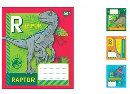 Зошити учнівські 12 аркушів коса лінія. YES Jurassic World, 25 шт. в упаковці